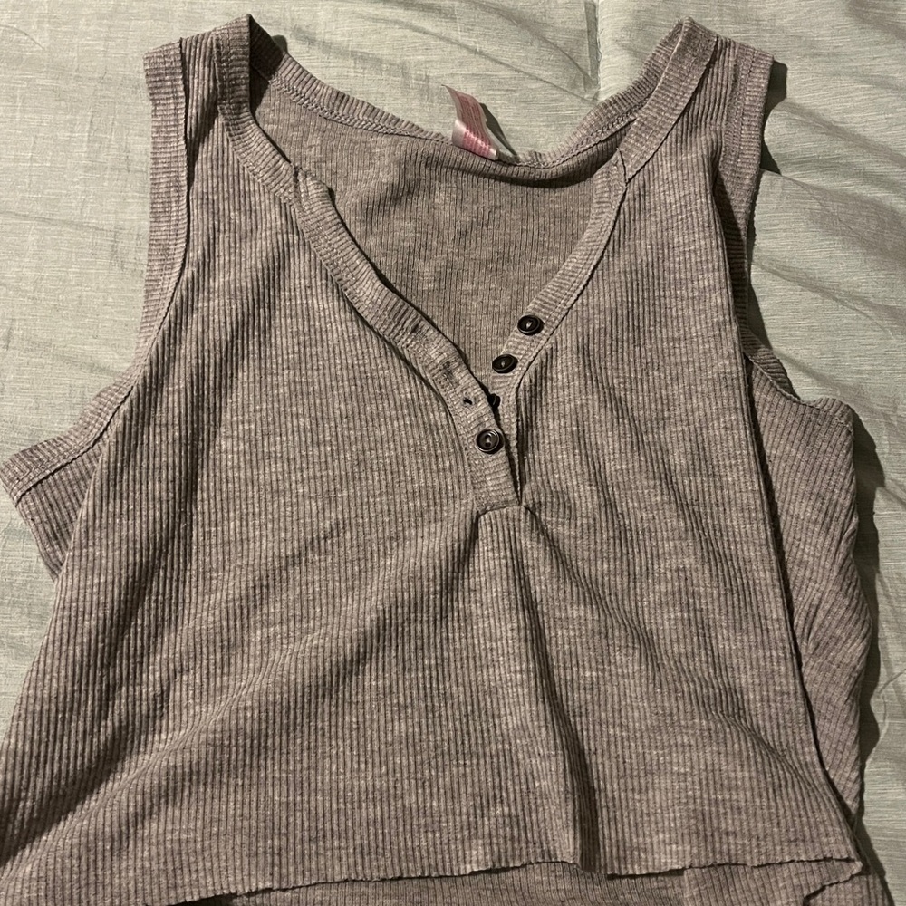 No Boundaries Gray Ribbed Tank Top